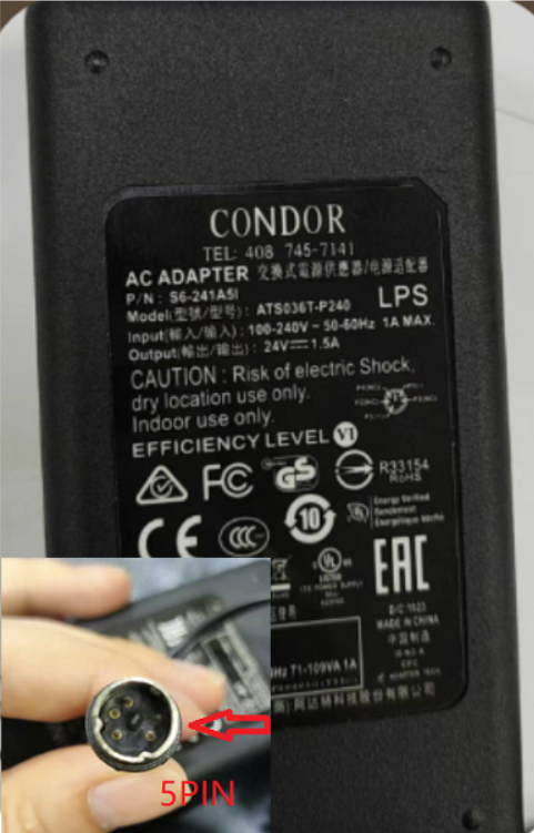 *Brand NEW*CONDOR power adapter 24V1.5A small 5-pin 5-hole charger line ATS036T-P240 transformer